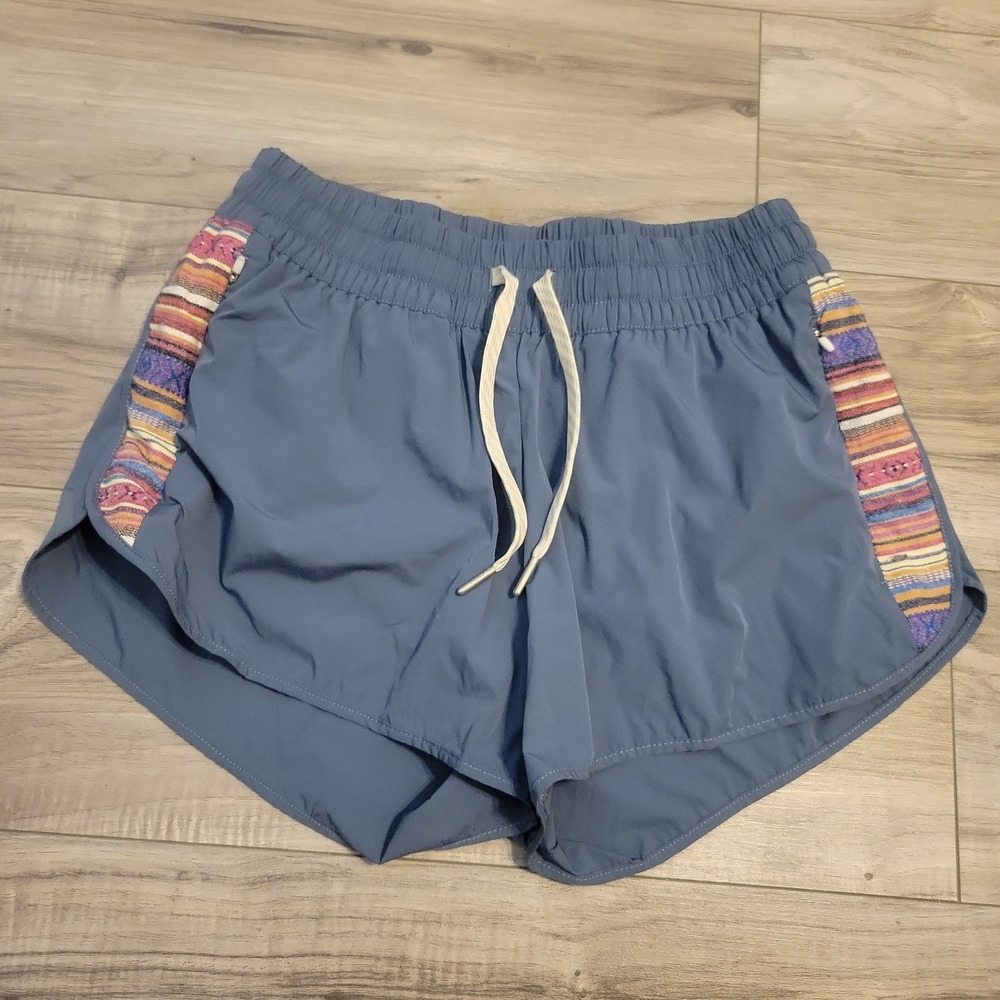 Wowie Kozie Shorts Womens Small‎ Slate Blue Aztec Lined 3" Inseam Zip Pockets